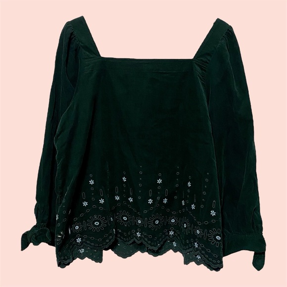Madewell Embroidered Eyelet Corduroy Tie-Sleeve Top in Green - Picture 2 of 5